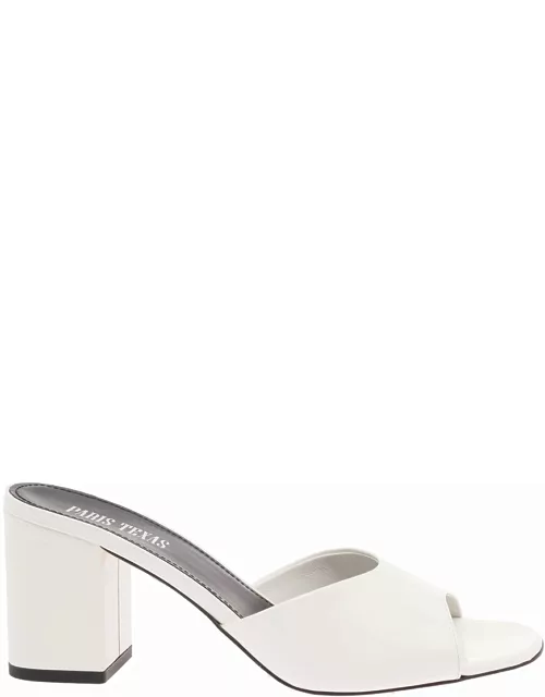 Paris Texas anja White Mules With Block Heel In Patent Leather Woman