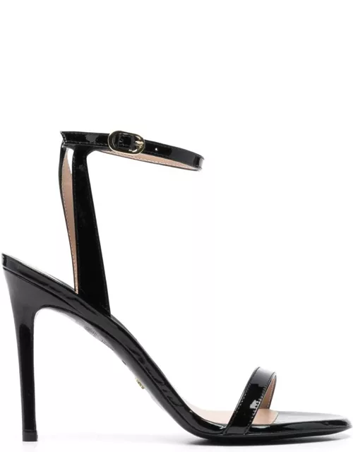 Stuart Weitzman barely Nude Black Sandals With Stiletto Heel In Patent Leather Woman