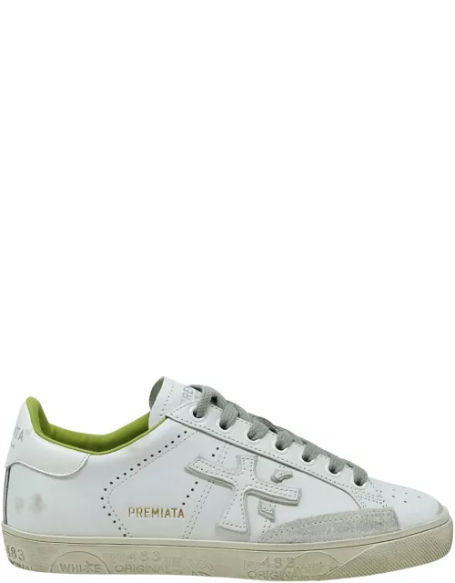 Premiata White And Green Leather Sneaker