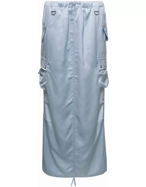 Coperni Light Blue Cargo Skirt With Drawsrtring In Satin Viscose Woman