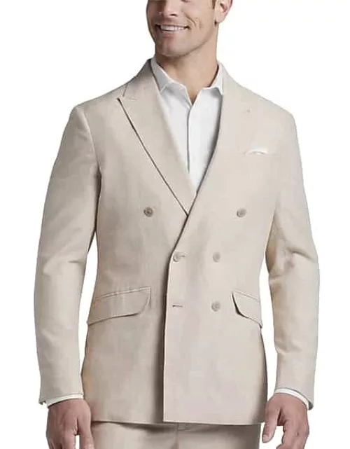 JOE Joseph Abboud Slim Fit Double Breasted Linen Blend Men's Suit Separates Jacket Tan Chambray