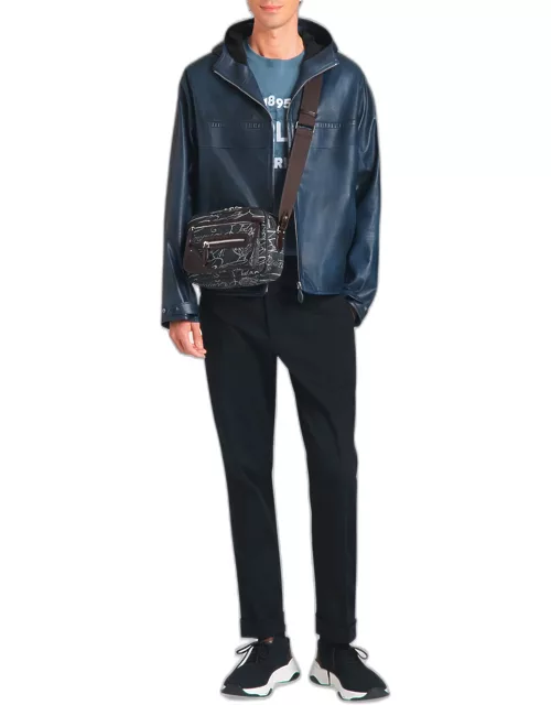 Men's B-Way Hooded Leather Full-Zip Jacket