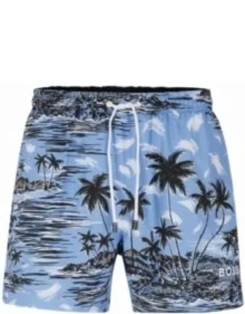 Seasonal-print swim shorts in quick-drying fabric- Light Blue Men's Swim Short
