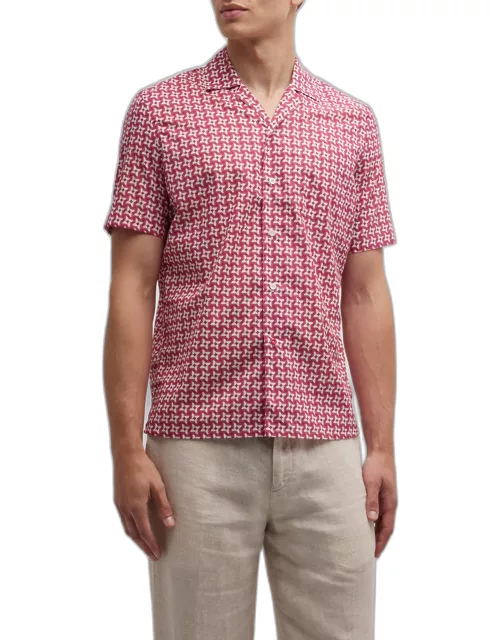 Men's Pinwheel-Print Cotton Camp Shirt