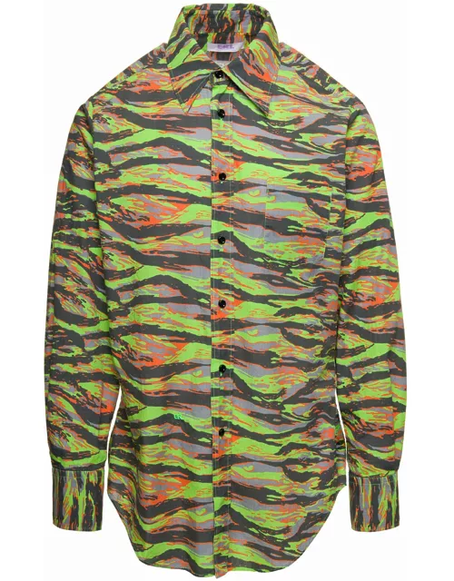 ERL Green Long Sleeve Shirt With Graphic Print In Cotton