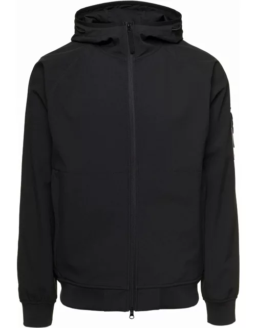 Stone Island Black Hooded Zip Up Jacket In Stretch Polyester Man
