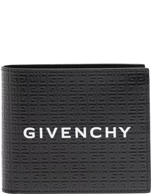 Givenchy Man's 4g Black Leather Bifold Wallet With Logo Print