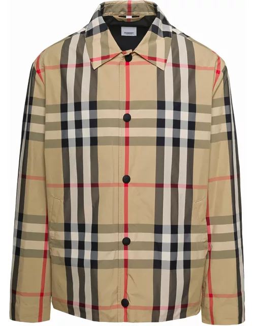 Burberry sussex Beige Jacket With Vintage Check Motif And Snap Buttons In Polyamide Man