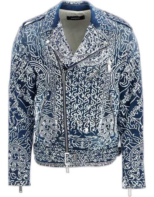Dsquared2 Biker Jacket In Denim With All-over Print