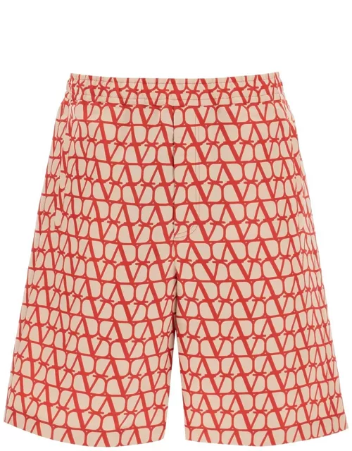 VALENTINO shorts in silk faille with toile iconographe motif