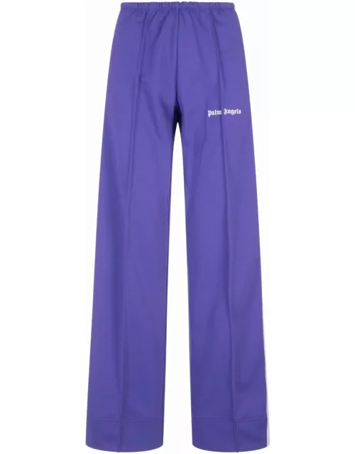 Purple sports trousers with side stripe