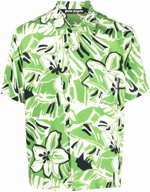 Green flower print shirt