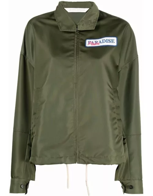 Green windbreaker jacket with embroidery