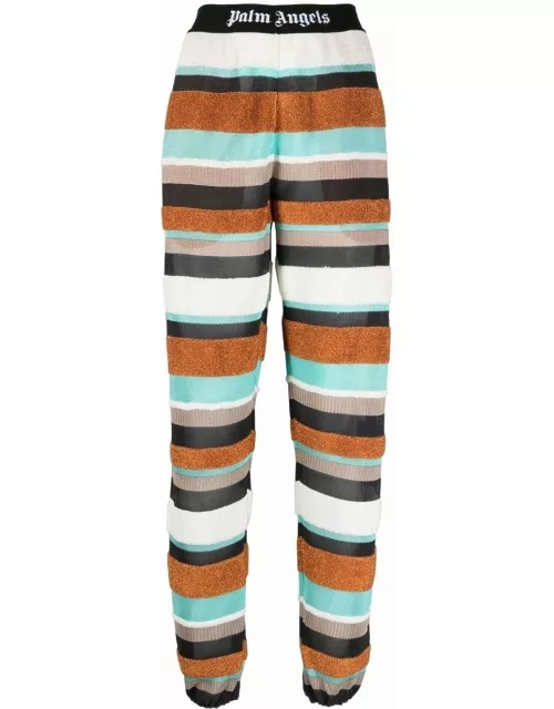Multicoloured striped sports trousers with logo
