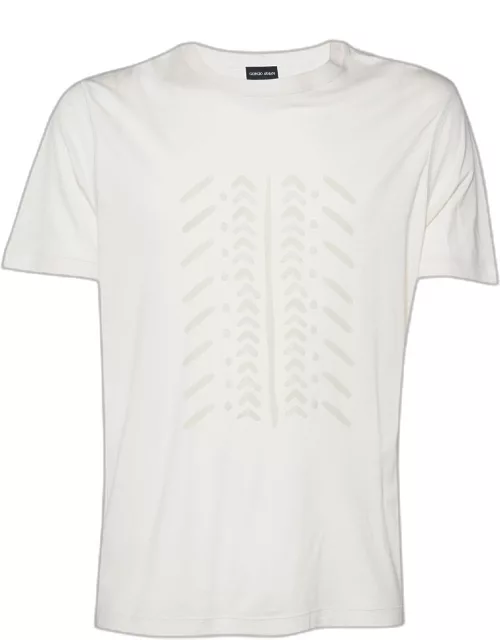 Giorgio Armani Cream Printed Cotton Knit T-Shirt