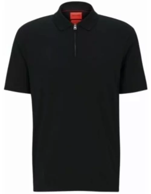Cotton-blend polo shirt with zip placket- Black Men's Polo Shirt
