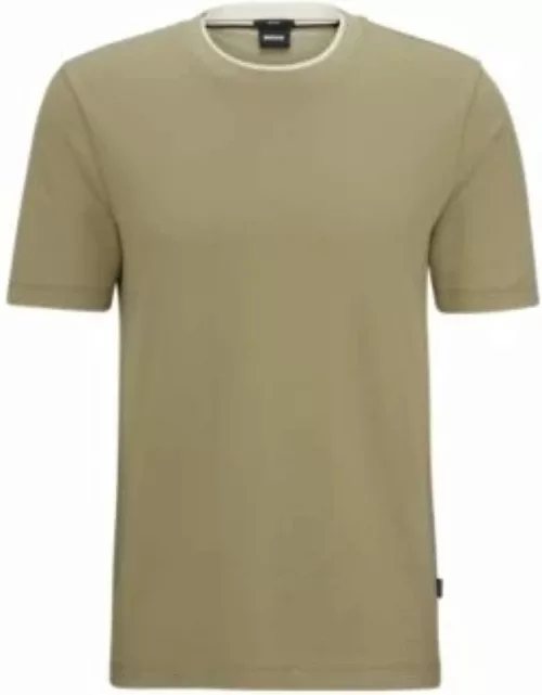 Slim-fit T-shirt in structured cotton with double collar- Light Green Men's T-Shirt