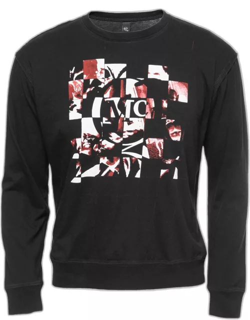 McQ by Alexander McQueen Black Printed Cotton Knit Crew Neck T-Shirt