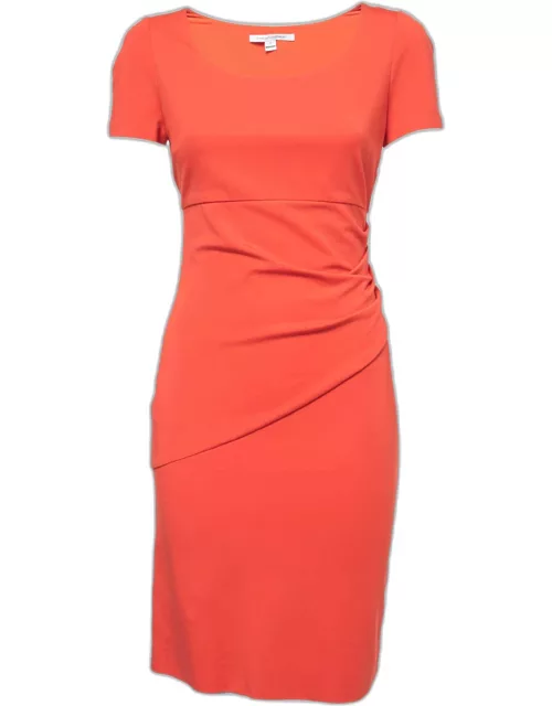 Diane Von Furstenberg Orange Knit Ruched Midi Dress
