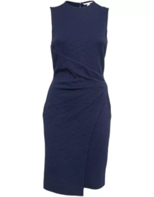 Diane Von Furstenberg Blue Textured Jersey Ruched Midi Dress