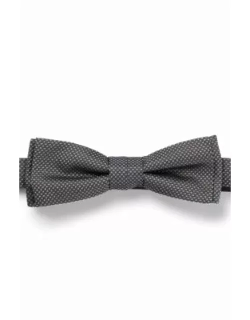 Italian-made bow tie in micro-pattern silk jacquard- Silver Men's Bow Tie