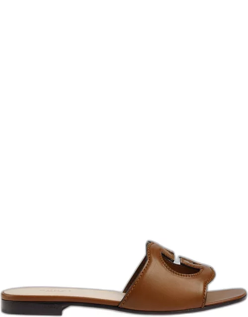 Leather Logo Cutout Flat Sandal