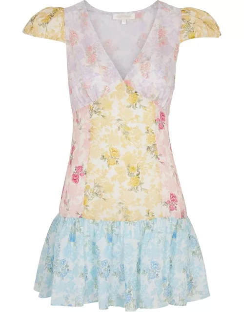 LoveShackFancy Russ Floral-print Silk-satin Mini Dress - Multicoloured