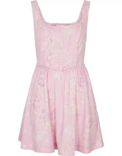 LoveShackFancy Lowery Linen-blend Mini Dress - Light Pink