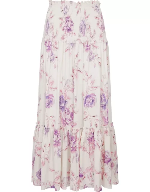 LoveShackFancy Brenner Floral-print Linen-blend Midi Skirt - Lilac