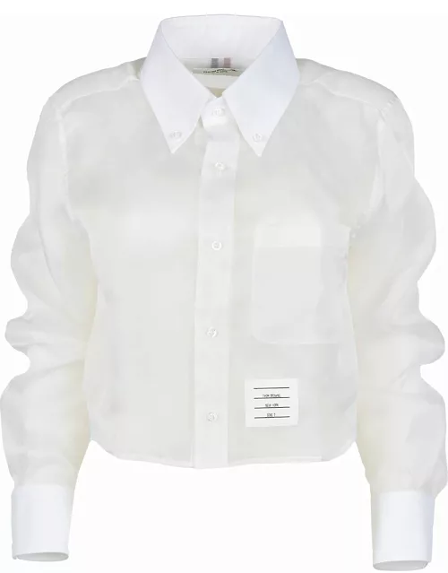 White silk shirt with side logo patch