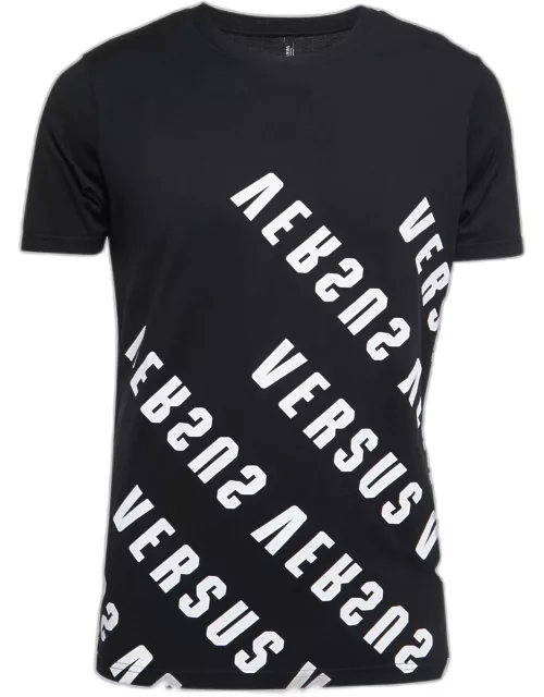 Versus Versace Black Logo Print Cotton Crew Neck T-Shirt