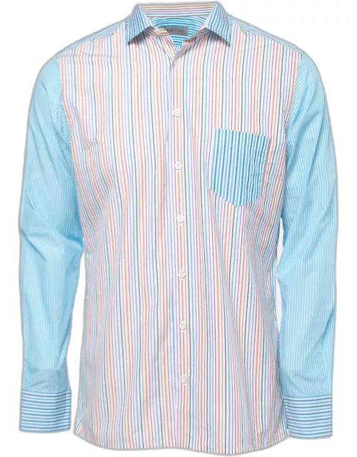Etro Blue Multicolor Striped Cotton Button Front Shirt