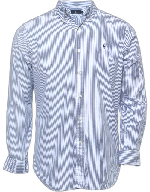 Ralph Lauren White/Blue Striped Cotton Full Sleeve Shirt