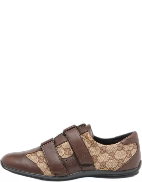 Gucci Brown/Beige GG Canvas and Leather Double Velcro Strap Sneaker