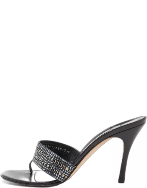 Gina Black Leather Crystal Embellished Sandal