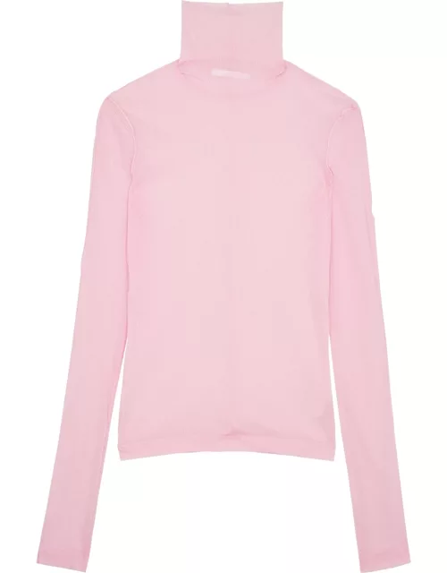 Helmut Lang Sheer Ribbed Cotton-blend Top - Light Pink