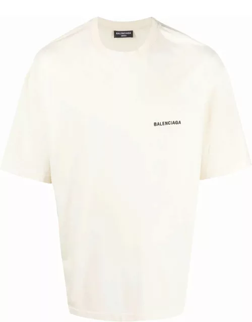 BALENCIAGA UNISEX Logo Medium Fit T-Shirt Cream/Black