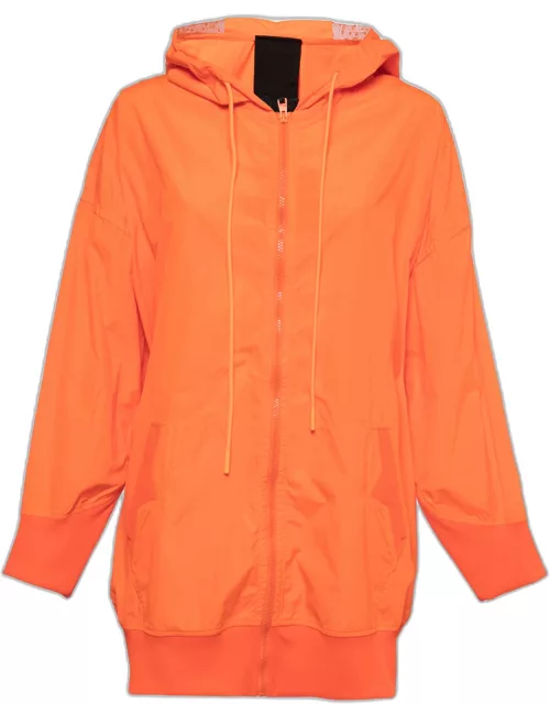 RED Valentino The Black Tag Neon Orange Taffeta Zip Front Hooded Coat