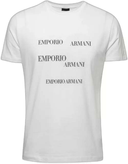 Emporio Armani White Logo Printed Cotton Crew Neck T-Shirt