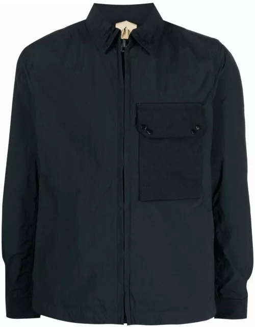 Ten C Zip-up Shirt Jacket In Blue Technical Fabric Man