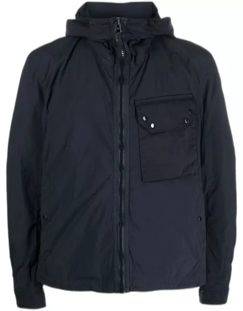 Ten C Zip-up Hooded Jacket In Blue Technical Fabric Man