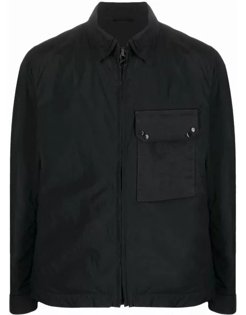 Ten C Zip-up Shirt Jacket In Black Technical Fabric Man
