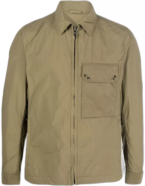 Ten C Zip-up Shirt Jacket In Khaki Green Technical Fabric Man