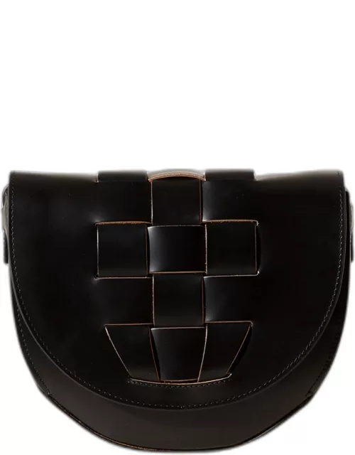 Sinia Woven Leather Saddle Crossbody Bag