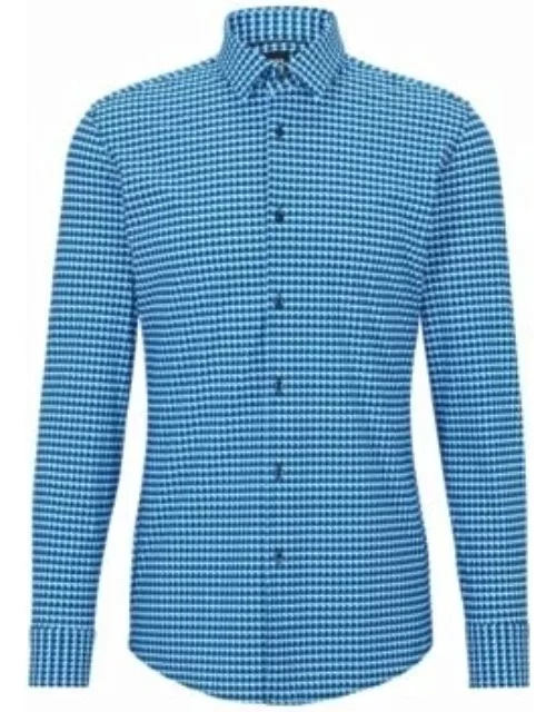 Slim-fit shirt in geometric-print performance-stretch fabric- Blue Men's Shirt