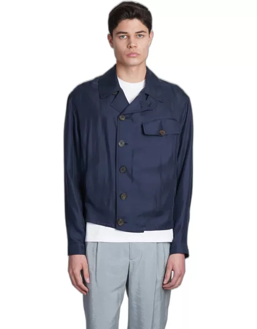 Giorgio Armani Casual Jacket In Blue Wool And Polyester
