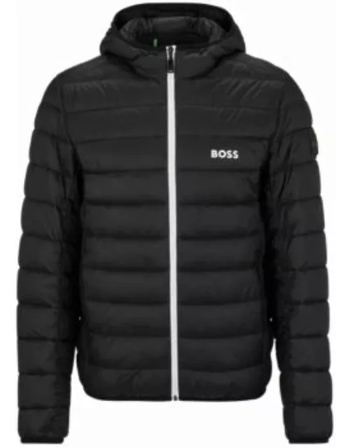 Water-repellent puffer jacket with branded trims- Black Men's Casual Jacket