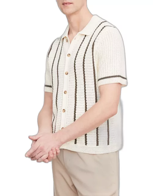 Men's Crochet Stripe Short-Sleeve Shirt