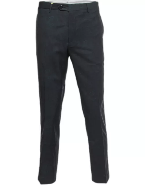 Etro Navy Blue Paisley Patterned Wool Tailored Pants
