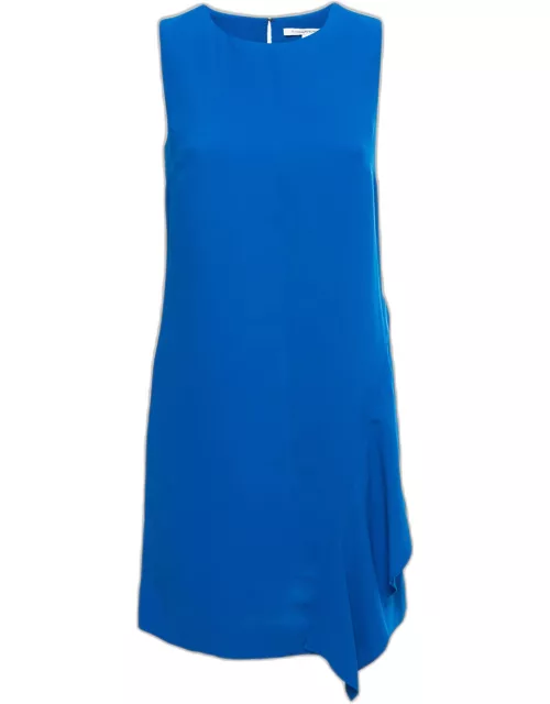 Diane Von Furstenberg Blue Crepe Ruffle Detailed Sleeveless Midi Dress